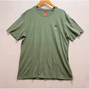 Quiksilver Graphic T-Shirt Mens M Green Palm Tree Surf Short Sleeve Coastal